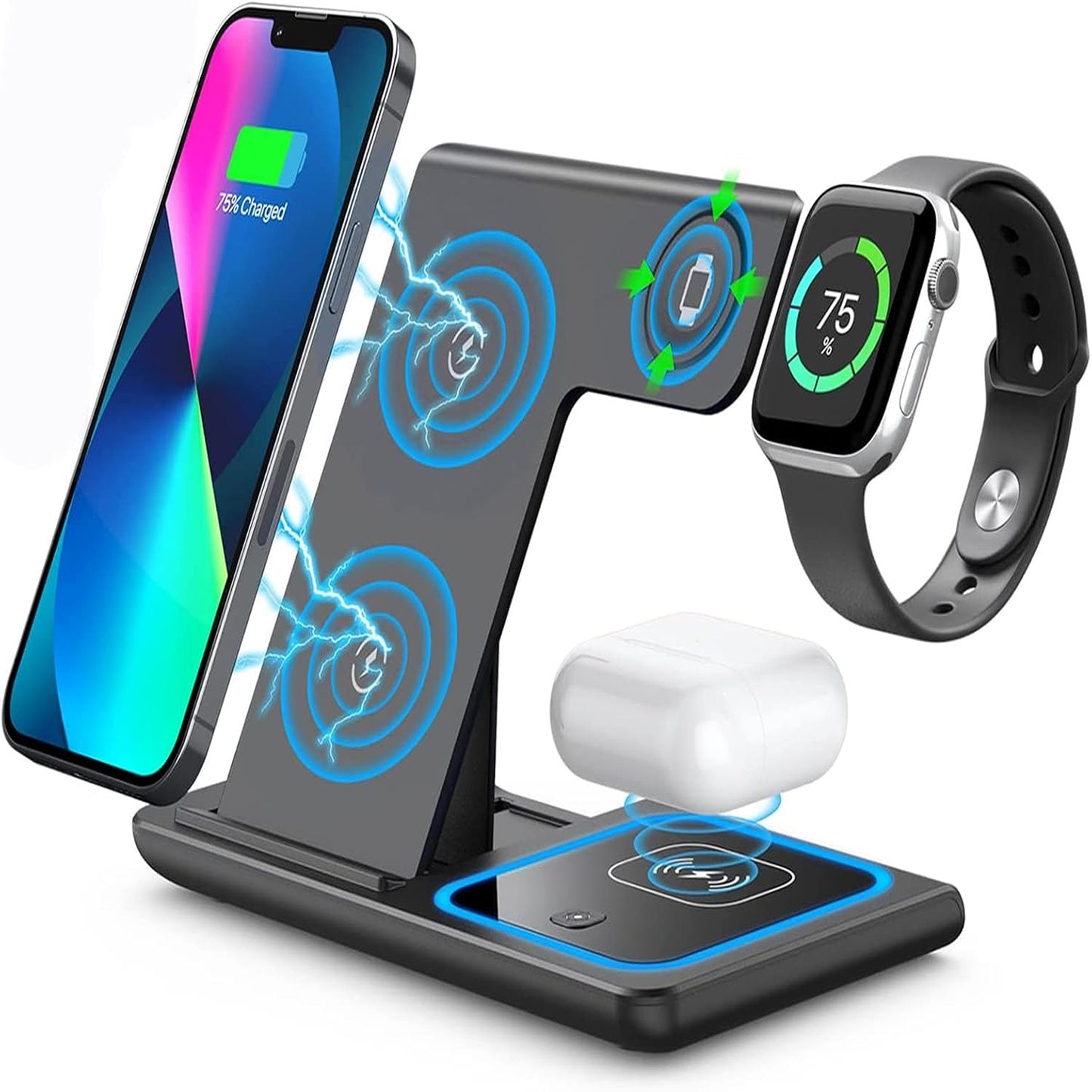 3-in-1 Wireless charging station designed to phone smartwatch earbuds